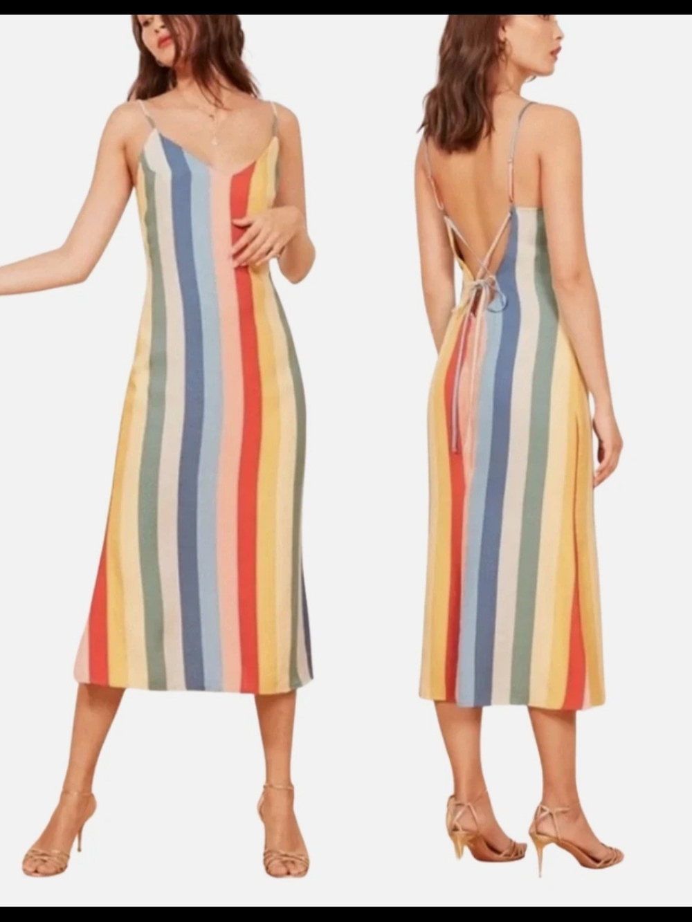 Reformation Rainbow Striped Midi Slip Dress. Jaxon Midi Dress. Size 6.